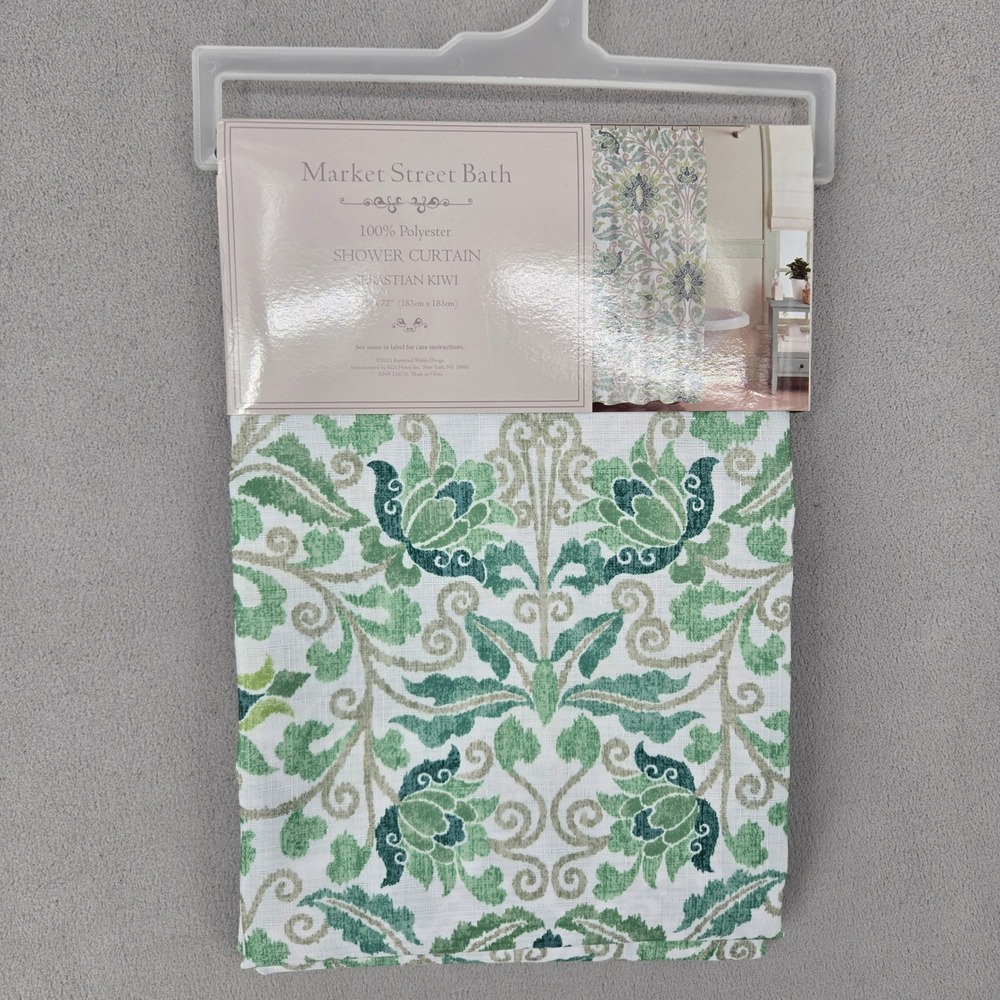 Market Street Bath NWT 72x72 Shower Curtain Sebastian Kiwi Green Floral Damask